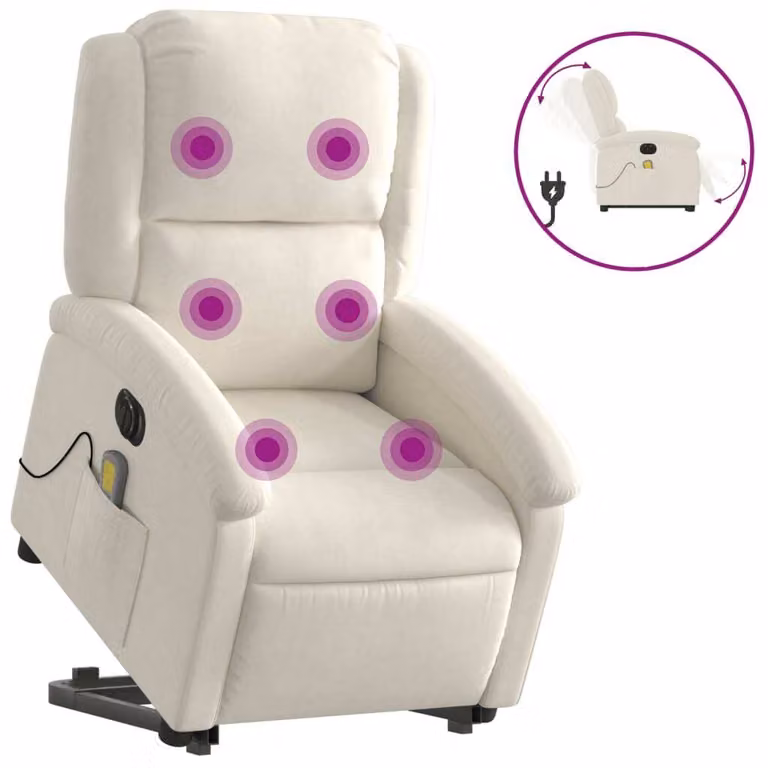 Poltrona Alzapersona Massaggiante Elettrica Crema Velluto