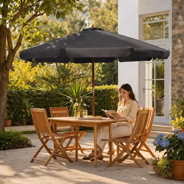 Parasol With Wooden Pole 330 Cm Anthracite