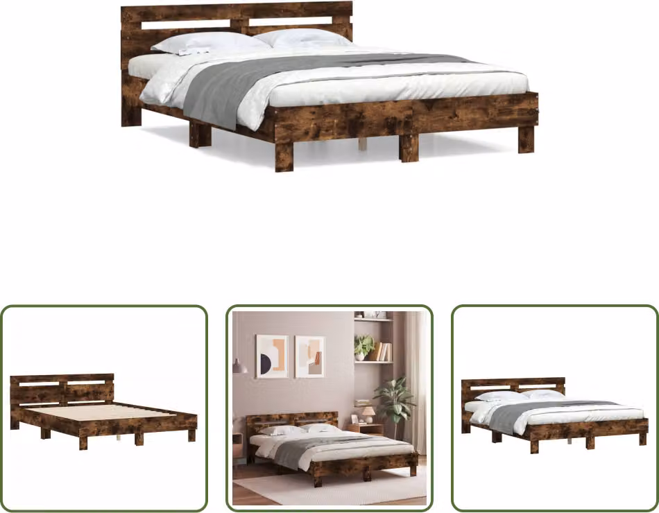 The Living Store Giroletto con testiera in rovere fumé 140x200 cm Materiale a base di legno