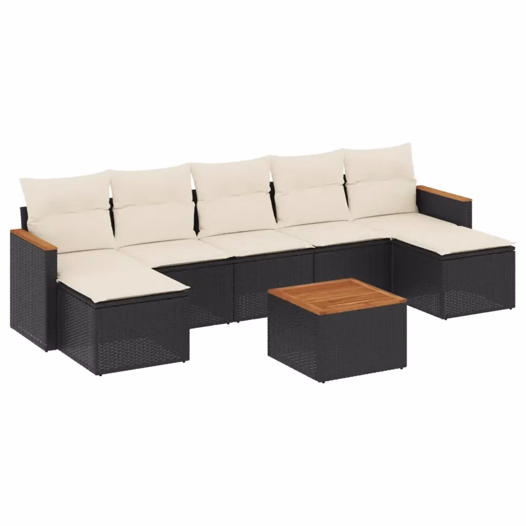 Set di Divani da Giardino vidaXL a Forma di U con 8 Pezzi, Colore Nero e Bianco, in Polyrattan con Cuscini e Tavolino da Esterno – 2