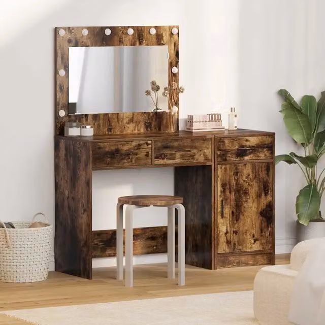 Set di 2 Tavoli da Trucco Moderni vidaXL in MDF Laminato Marrone L/P/H: 40,5 x 41 x 75 cm – 1