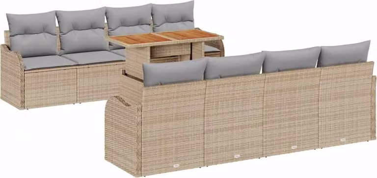 Set Divano da Giardino 9 pcs Beige Poly Rattan