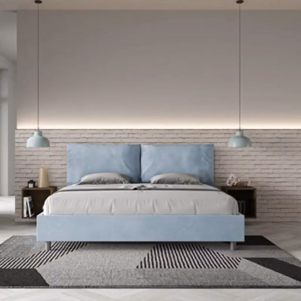 Letto matrimoniale king size Antea Large Ityhome imbottito in microfibra azzurro L 222 cm x P 110 cm x H 215 cm – 2