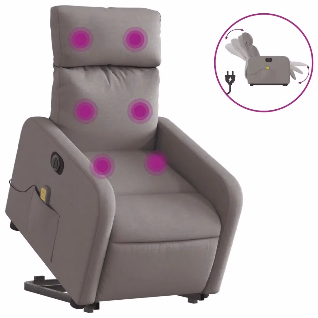 Poltrona Alzapersona Elettrica con Massaggio vidaXL in Tessuto Beige e Grigio per Senior – 2