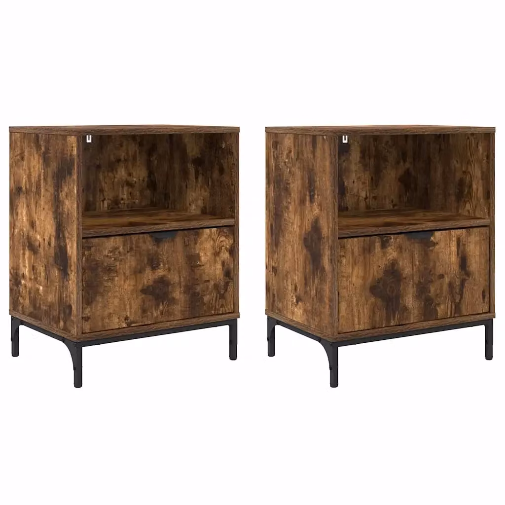 Set di 2 comodini moderni vidaXL in legno e metallo colore rovere marrone L: 49 cm, P: 36 cm, H: 61 cm – 2