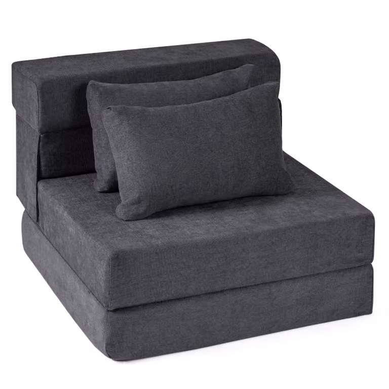 Costway Divano letto pieghevole 3-in-1 in tessuto chenille con 2 cuscini, Poltrona letto convertibile Grigio, L: 72 cm, P: 76 cm, H: 58 cm