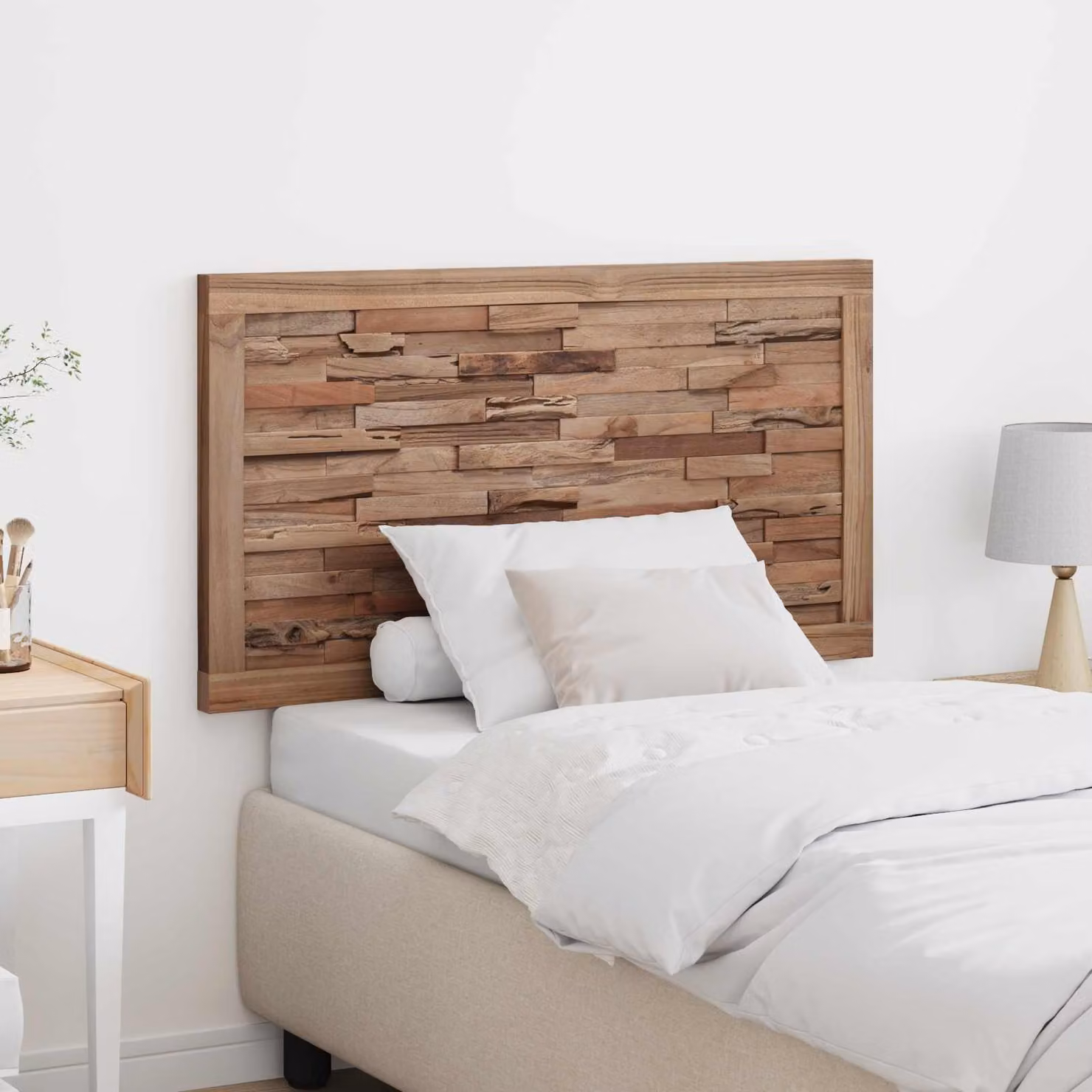 Testiera del letto vidaXL in legno di teak solido naturale stile rustico marrone
