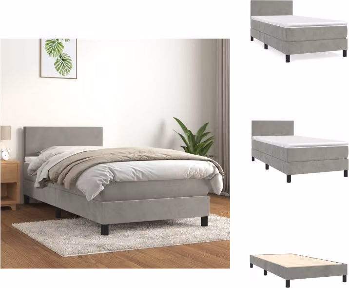 vidaXL Letto a molle con materasso grigio chiaro 90x200 cm in velluto - Letti e strutture letto