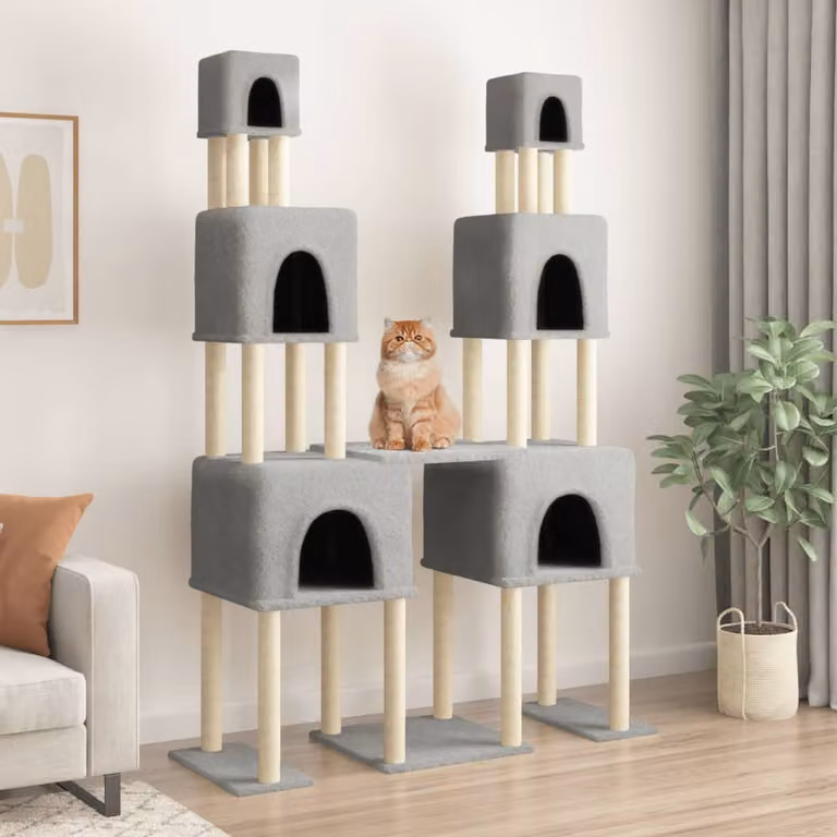 Albero per gatti vidaXL con tiragraffi in sisal sostituibile, colore grigio, Altezza: 199 cm