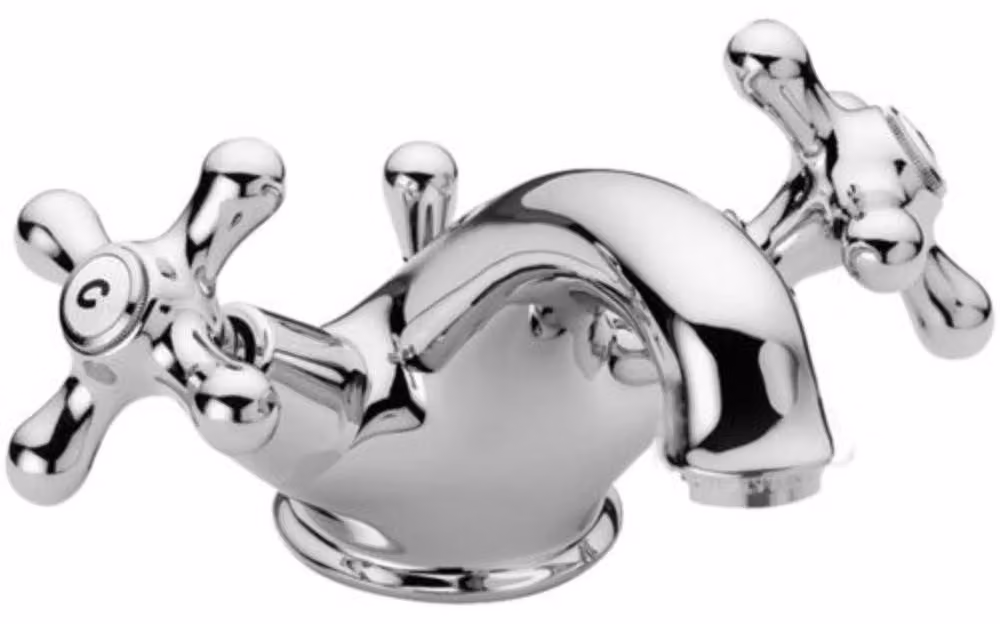 Schläfer 35605012 | Rubinetto Lavabo Bagno Vintage con Due Manopole Antiche, Rubinetto in Ottone, Miscelatore Tradizionale Monoforo Stile Retro con Scarico 1 1/4, Cromo