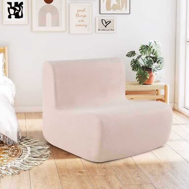 Poltrona sacco Costway in velluto beige con supporto ergonomico per il relax in soggiorno