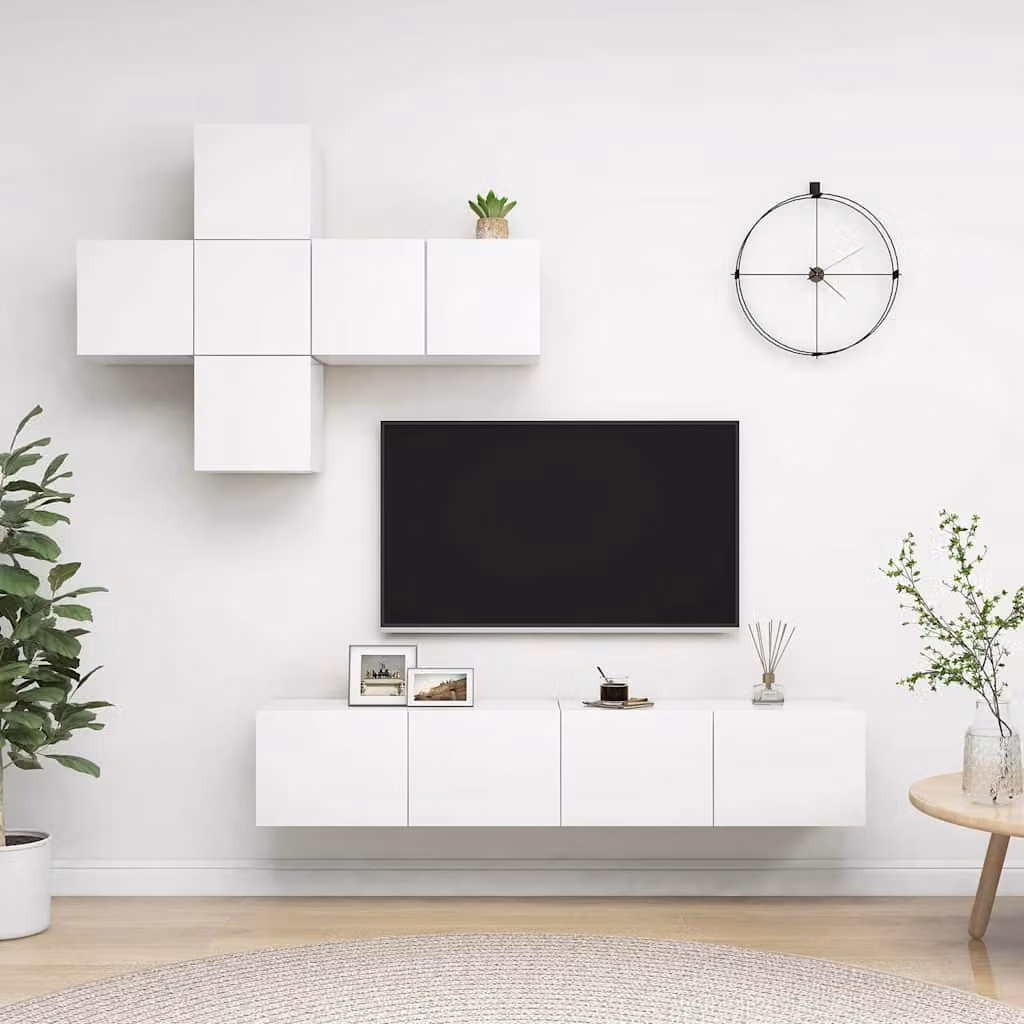Set Mobile TV vidaXL in 7 pezzi Bianco in Legno Multistrato e MDF per Soggiorno