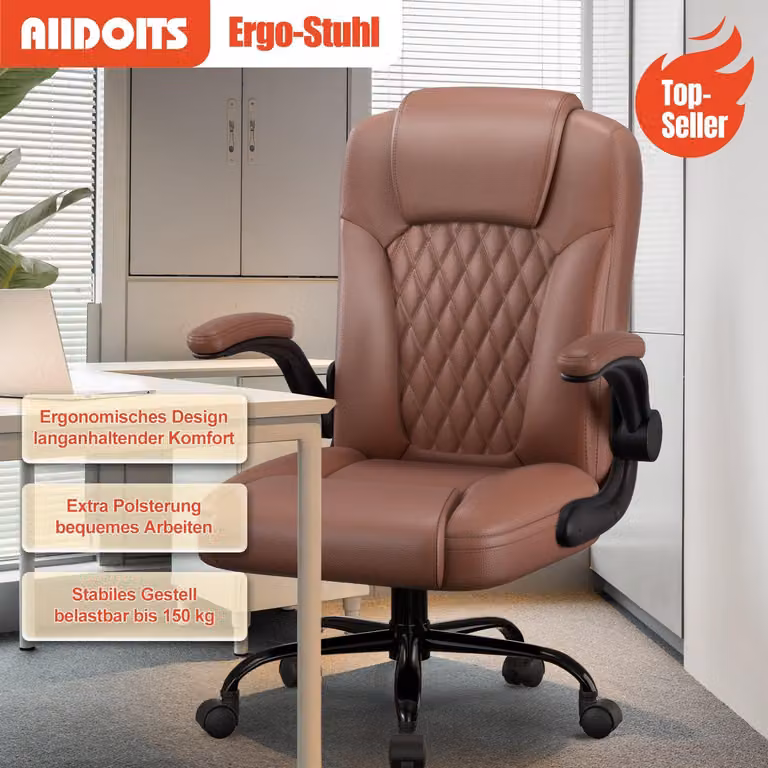 Sedia da ufficio con una capacità di carico di 150 kg, sedia da ufficio ergonomica, sedia girevole, con altezza regolabile, sedia da ufficio in pelle