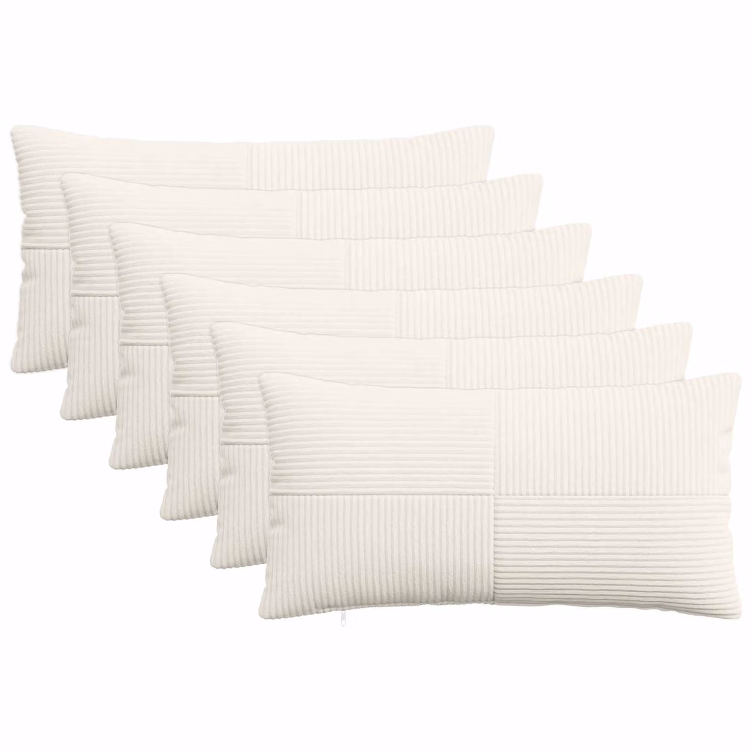 Set di 6 federe vidaXL ALMELO in velluto a coste color crema, L 80 cm x P 40 cm