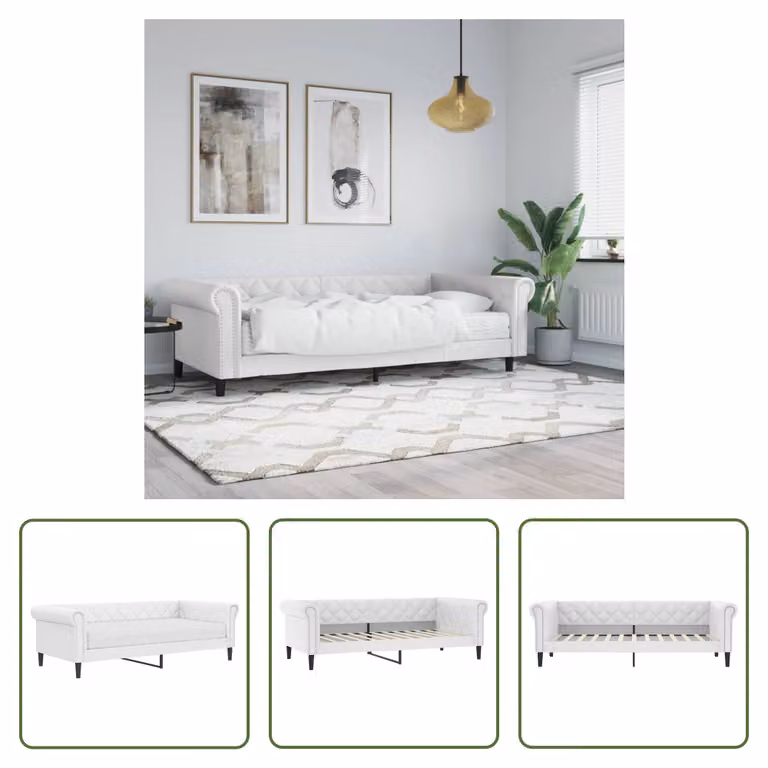 The Living Store Letto da giorno con materasso bianco 90x200 cm in ecopelle