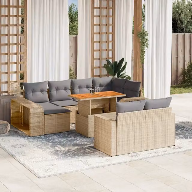 Set Divani da Giardino 11 pz con Cuscini Beige in Polyrattan 3274592