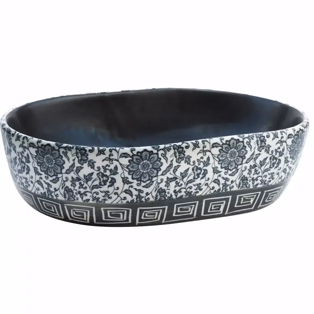 Lavabo da appoggio ovale vidaXL in ceramica nero e blu L: 47 cm, P: 33 cm, H: 13 cm – 2