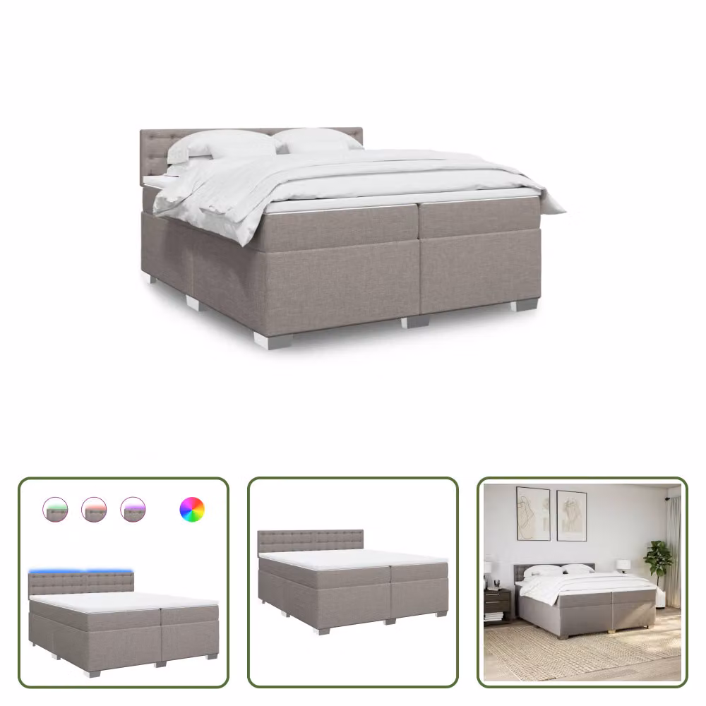 The Living Store Letto a molle con materasso Taupe 200x200 cm in tessuto