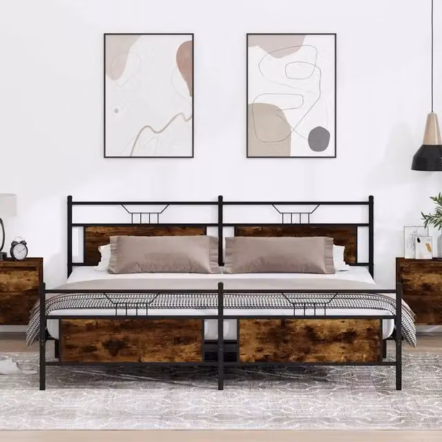 Giroletto vidaXL in metallo e MDF color rovere fumo, L/P: 200 x 200 cm – 1