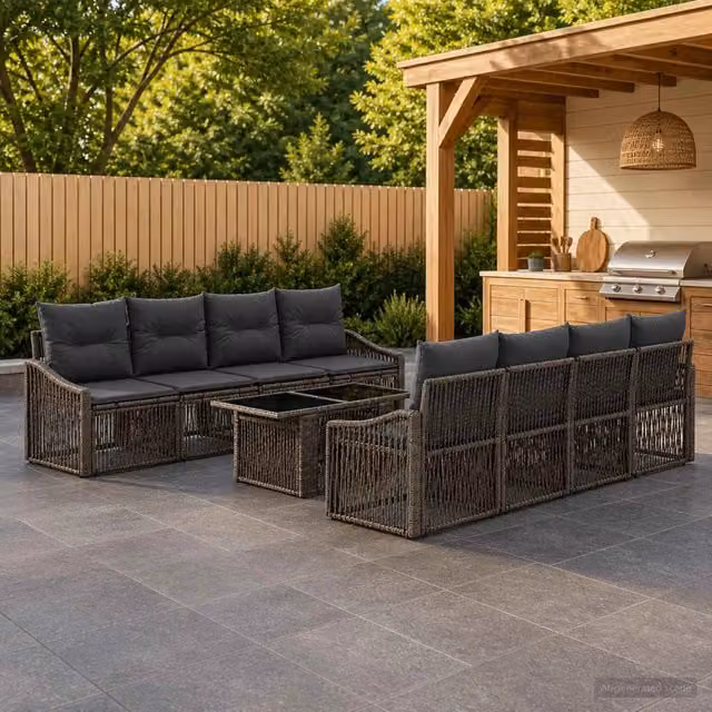 Set Divano da Giardino 9 pz Grigio e Grigio Scuro polyrattan 3437219