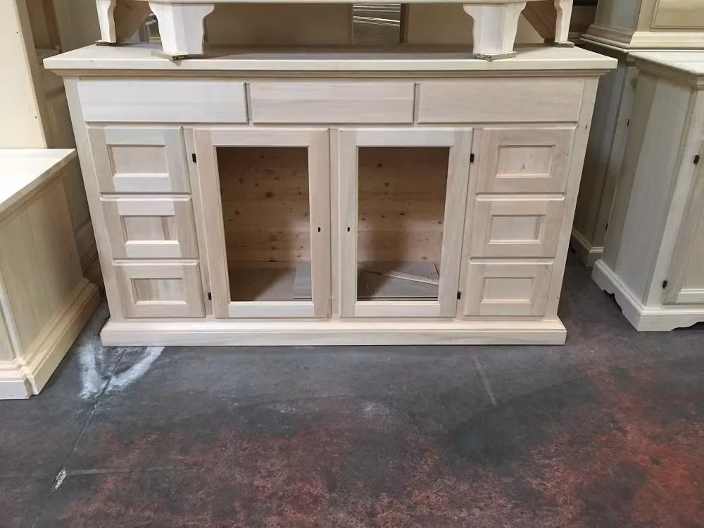 Madia credenza in legno grezzo Mobili 2G con 2 porte e 9 cassetti L: 160 cm, P: 45 cm, H: 95 cm – 2