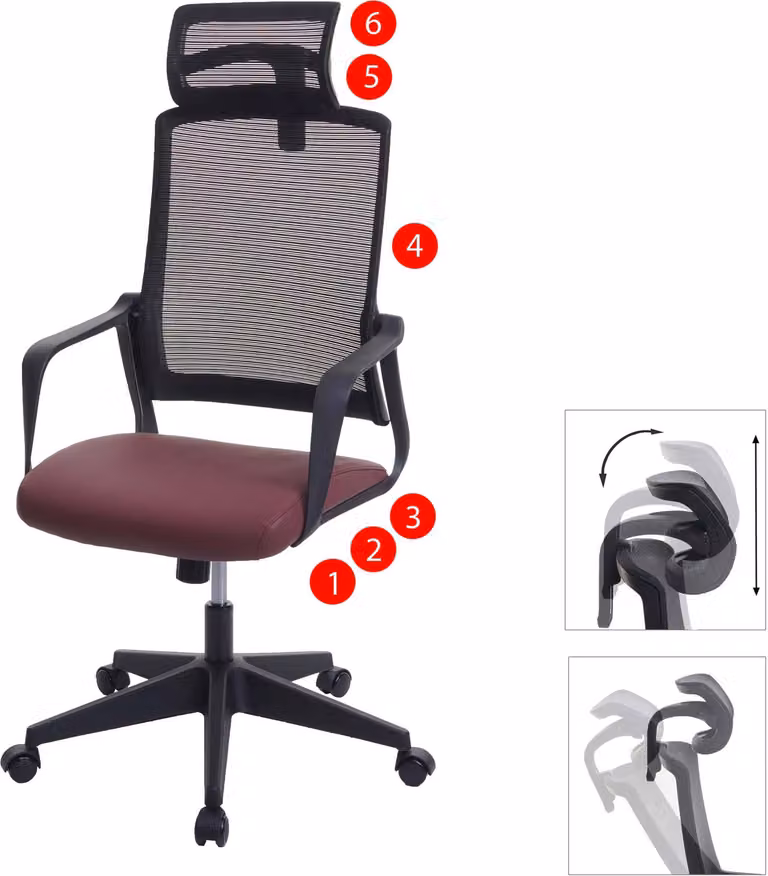 Sedia da ufficio HWC-J52, sedia girevole da scrivania, poggiatesta ergonomico, Pelle finta ~ rosso bordeaux