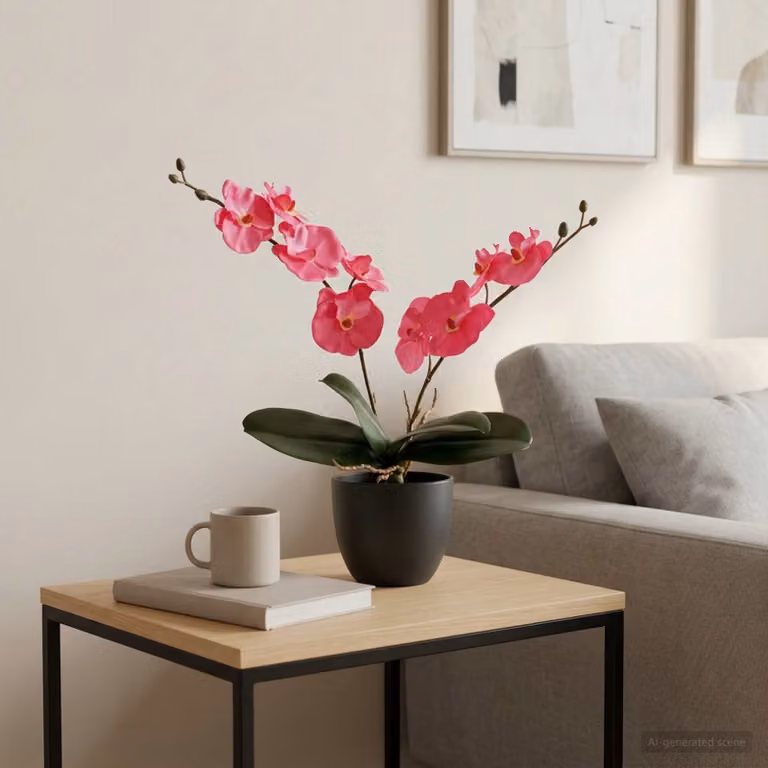 Orchidea artificiale con vaso vidaXL, colori rosso e rosa, H: 36 cm, L: 30 cm, P: 10 cm