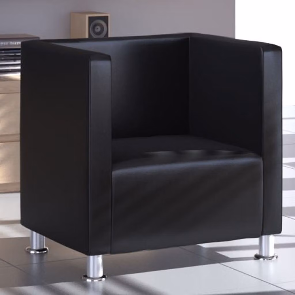 vidaXL Poltrona Cube in Pelle finta nera - Poltrona - Poltrona bar - Poltrona - Poltrona lounger
