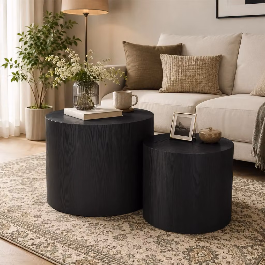 Set di 2 tavolini bassi rotondi a incastro MIVRAY in MDF nero opaco – 2
