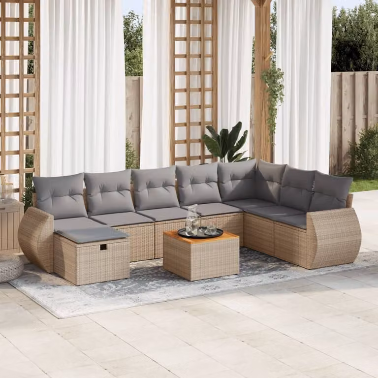 Maison Exclusive - Set Divano da Giardino 9 pz con Cuscini Beige in Polyrattan