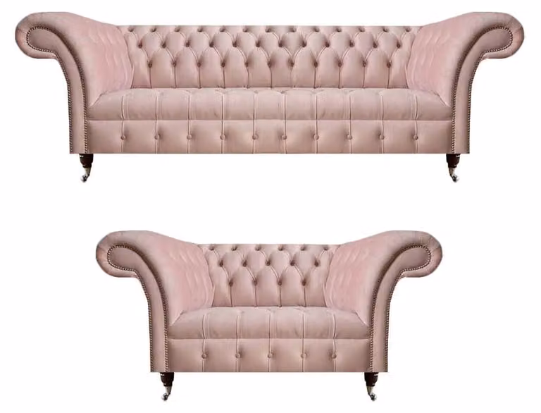 Komplette Chesterfield Rosa Couchgarnitur Wohnzimmer Designer Couch Set
