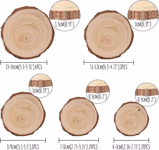 Set di 60 dischi di legno naturale rotondi senza fori con corda di canapa, corda di cotone, punterelli e stencil per decorazione fai da te