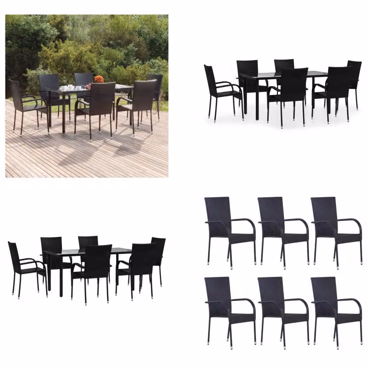 vidaXL set da pranzo da giardino 7 pezzi in poly rattan nero - Set da pranzo da giardino - Set da pranzo da giardino - Set da pranzo da esterno - Set da pranzo da terrazza