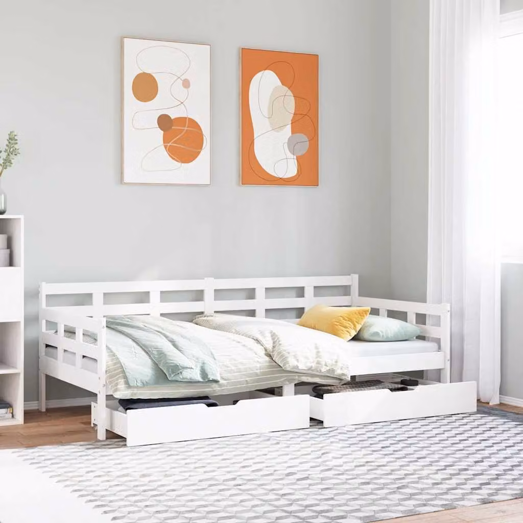 vidaXL Dormeuse con Cassetti in Legno Massello di Pino Bianca L 200 x P 80 x H 69,5 cm