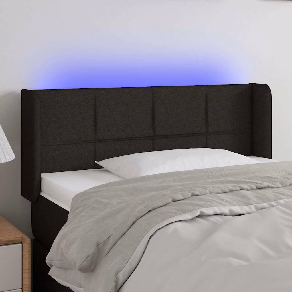 Testiera per letto vidaXL in tessuto nero con illuminazione LED integrata e porta di ricarica USB, L: 103 cm, P: 16 cm, H: 78-88 cm
