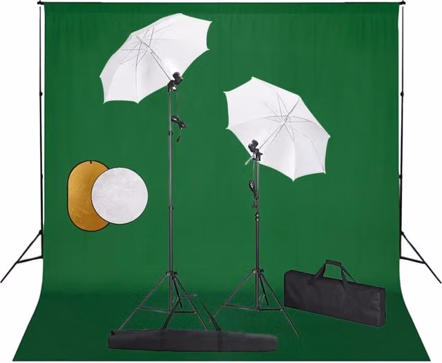 Kit professionale per studio fotografico con luci, fondale e riflettore in metallo e alluminio, colori bianco e nero
