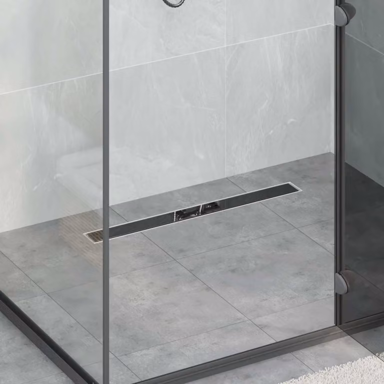 Scarico doccia vidaXL con copertura in vetro e sifone a 360, Acciaio inossidabile, Colore Nero e Argento, Lunghezza: 70 cm