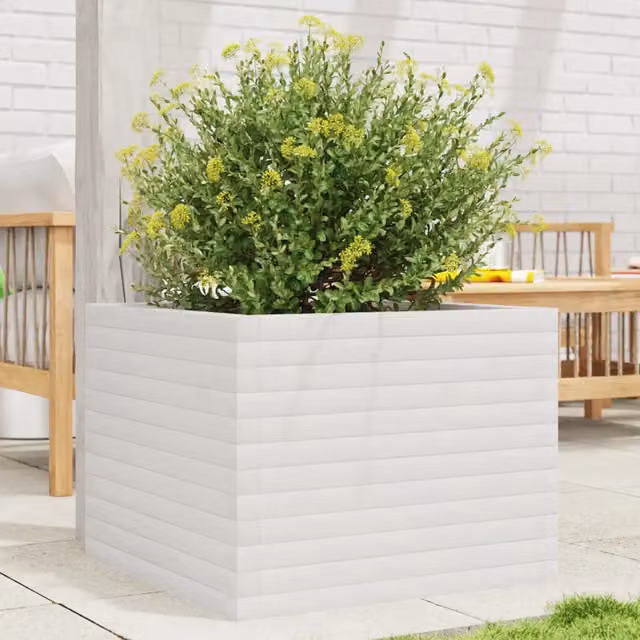 Fioriera da Giardino-Vaso da Esterno Bianca 60x60x45,5cm Legno Massello di Pino