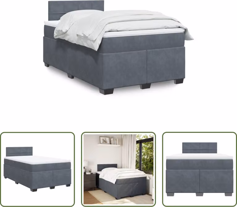 The Living Store Letto a molle con materasso grigio scuro 120x190 cm in velluto