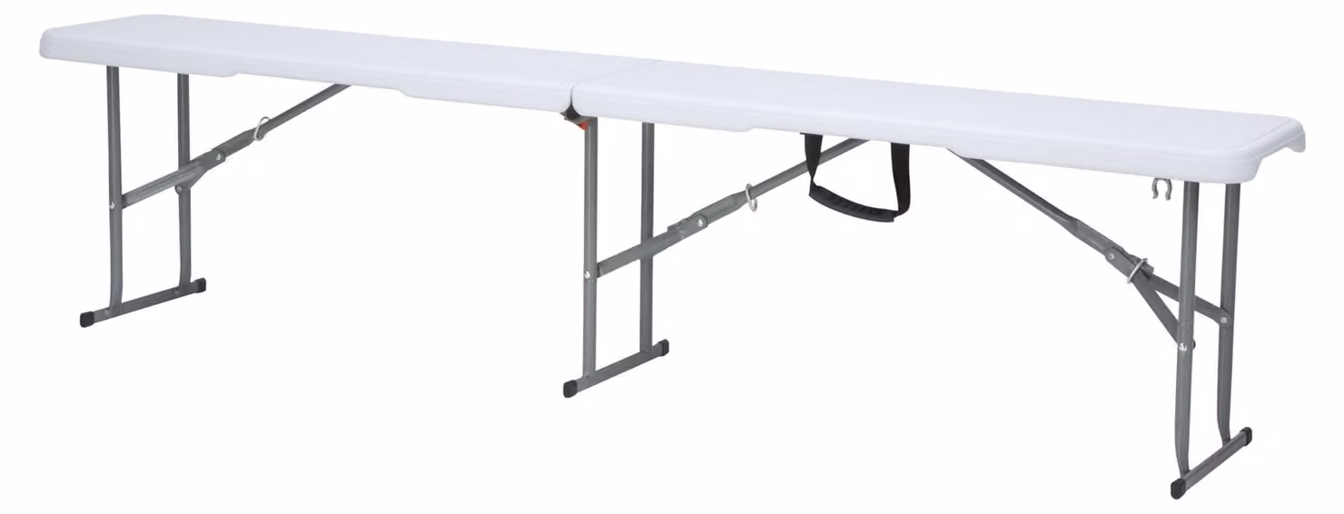Panca pieghevole in plastica bianca, ideale per picnic in giardino e in campeggio