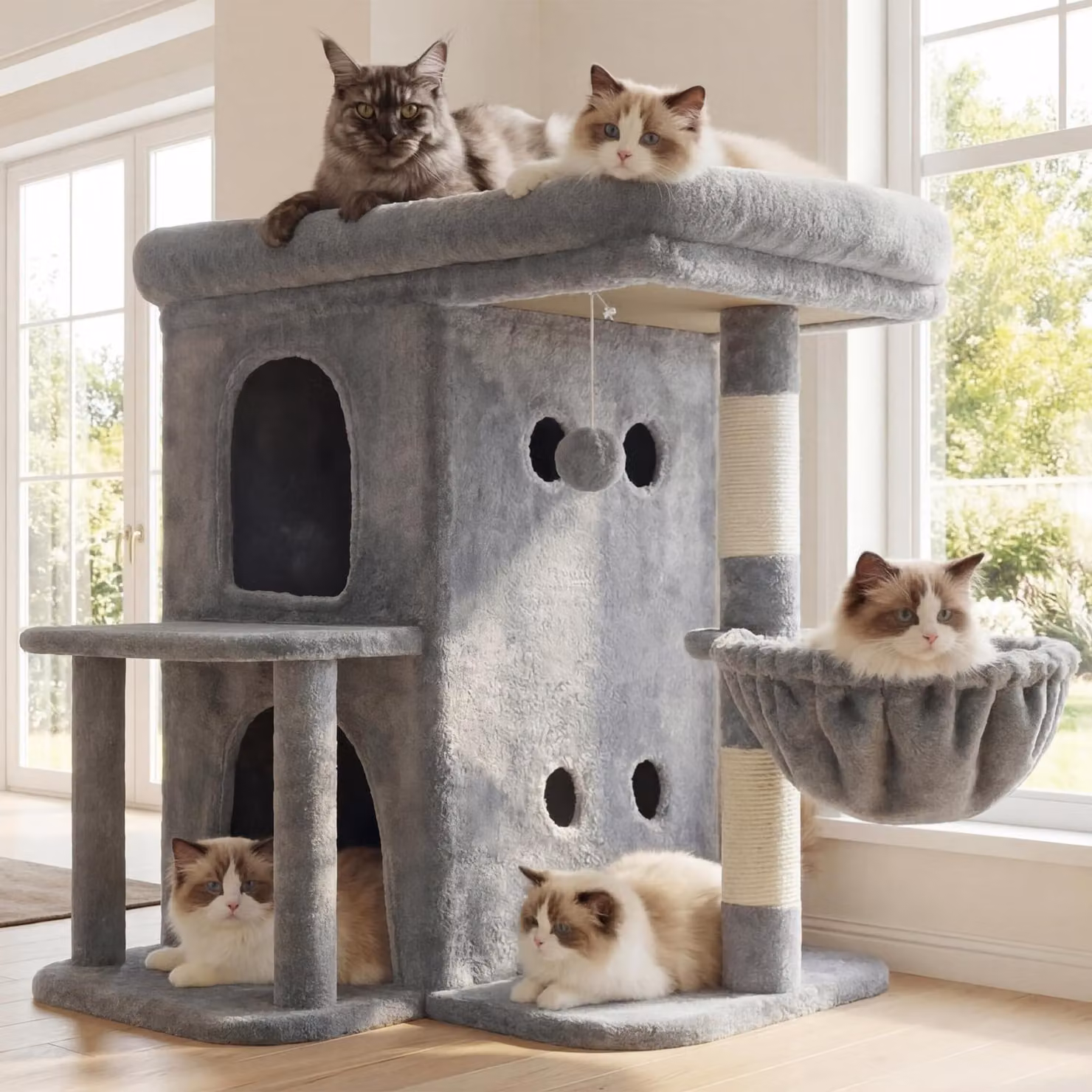 Katzenbaum da 65 cm: Torre spaziosa con piattaforma e pali in sisal per graffiare