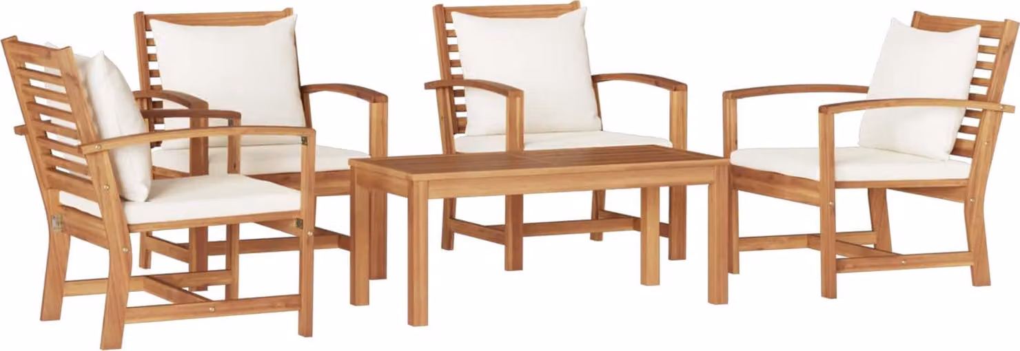 Set Divano da Giardino 5 pcs Naturale Legno di teak solido