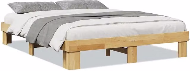 Letto matrimoniale per adulti in legno massello di rovere color marrone, struttura senza materasso L: 138 cm, P: 193 cm, H: 29 cm