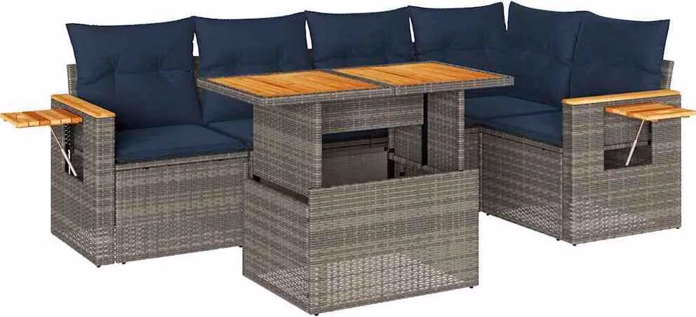 Set Divano da Giardino 6pz con Cuscini Grigio Polyrattan Acacia
