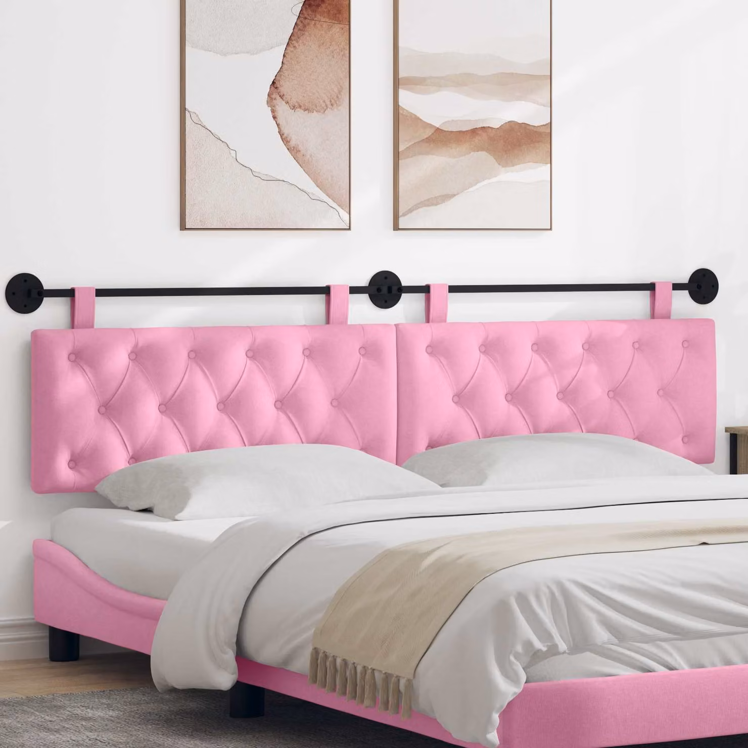 Testiera per letto sospesa vidaXL in tessuto rosa con pannello imbottito moderno L: 210 cm, H: 55 cm, P: 7 cm