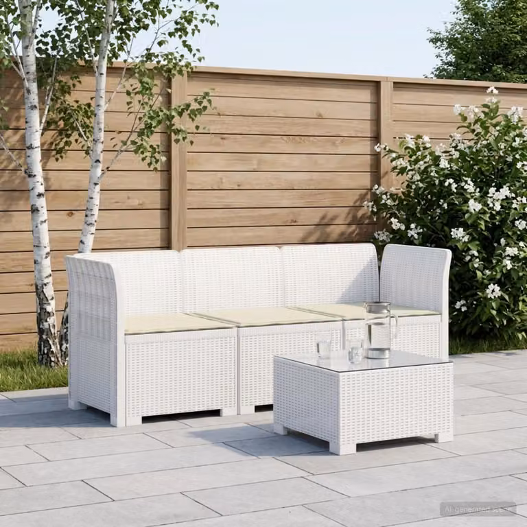 vidaXL Divano da giardino moderno a 3 posti con cuscini imbottiti e coperture rimovibili, Bianco