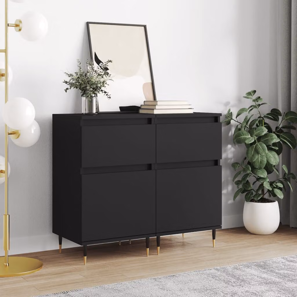 Set di 2 credenze moderne vidaXL in legno multistrato e metallo, colore nero opaco, L: 40 cm, P: 35 cm, H: 70 cm