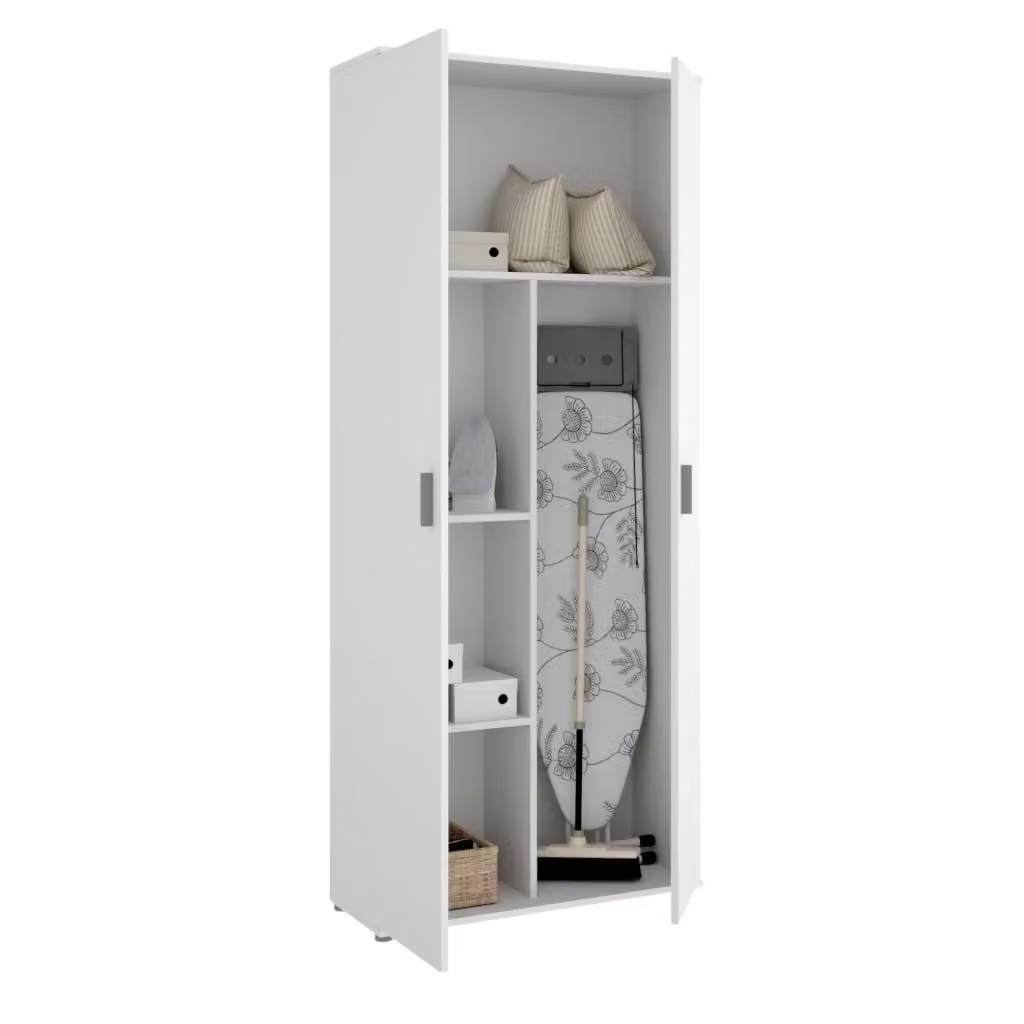 Armadio multiuso DMORA bianco con ante a battente e ripiani interni, L: 78 cm, P: 35 cm, H: 190 cm – 2