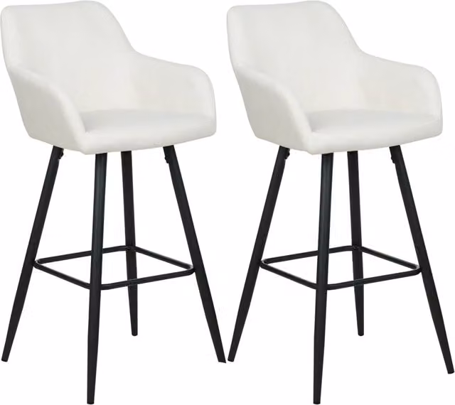 Set di 2 sgabelli da bar in velluto bianco crema con seduta imbottita con braccioli e gambe in metallo stile moderno soggiorno