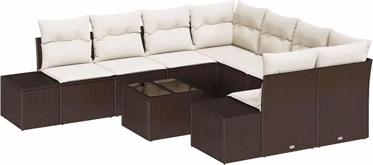 Set Divano da Giardino con cuscino 9 pcs Marrone polyrattan